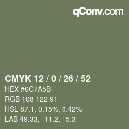 カラーコード: CMYK 12 / 0 / 26 / 52 | qconv.com