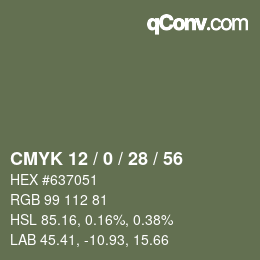 カラーコード: CMYK 12 / 0 / 28 / 56 | qconv.com