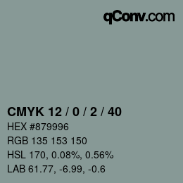 Color code: CMYK 12 / 0 / 2 / 40 | qconv.com