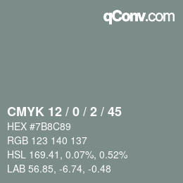 カラーコード: CMYK 12 / 0 / 2 / 45 | qconv.com