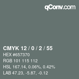 カラーコード: CMYK 12 / 0 / 2 / 55 | qconv.com