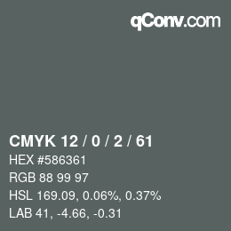 Color code: CMYK 12 / 0 / 2 / 61 | qconv.com