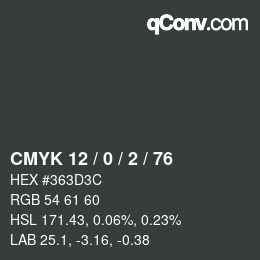 Color code: CMYK 12 / 0 / 2 / 76 | qconv.com