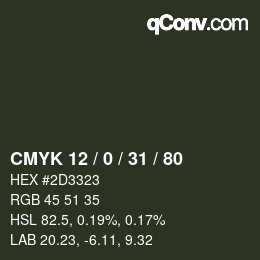 Color code: CMYK 12 / 0 / 31 / 80 | qconv.com