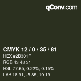 Color code: CMYK 12 / 0 / 35 / 81 | qconv.com