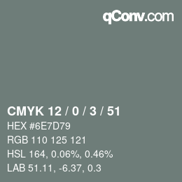Color code: CMYK 12 / 0 / 3 / 51 | qconv.com