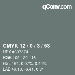 Color code: CMYK 12 / 0 / 3 / 53 | qconv.com