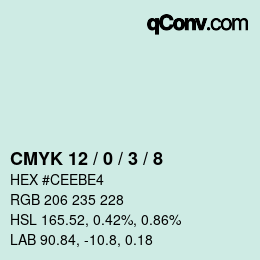 カラーコード: CMYK 12 / 0 / 3 / 8 | qconv.com