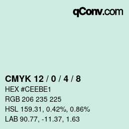 カラーコード: CMYK 12 / 0 / 4 / 8 | qconv.com