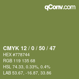 颜色代码: CMYK 12 / 0 / 50 / 47 | qconv.com