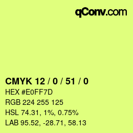 カラーコード: CMYK 12 / 0 / 51 / 0 | qconv.com