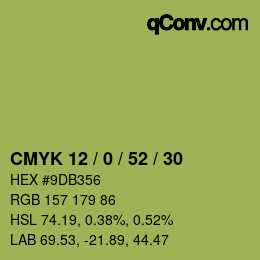 カラーコード: CMYK 12 / 0 / 52 / 30 | qconv.com