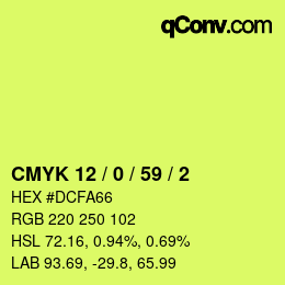 カラーコード: CMYK 12 / 0 / 59 / 2 | qconv.com