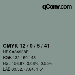 Color code: CMYK 12 / 0 / 5 / 41 | qconv.com