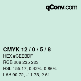 カラーコード: CMYK 12 / 0 / 5 / 8 | qconv.com