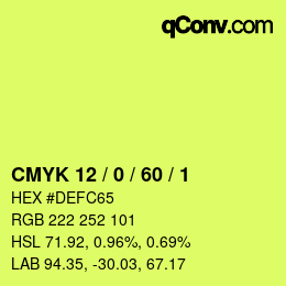 カラーコード: CMYK 12 / 0 / 60 / 1 | qconv.com