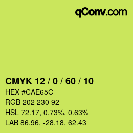カラーコード: CMYK 12 / 0 / 60 / 10 | qconv.com