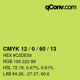 颜色代码: CMYK 12 / 0 / 60 / 13 | qconv.com