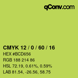 カラーコード: CMYK 12 / 0 / 60 / 16 | qconv.com