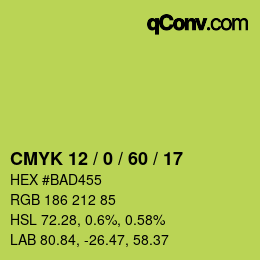 カラーコード: CMYK 12 / 0 / 60 / 17 | qconv.com