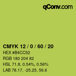 カラーコード: CMYK 12 / 0 / 60 / 20 | qconv.com