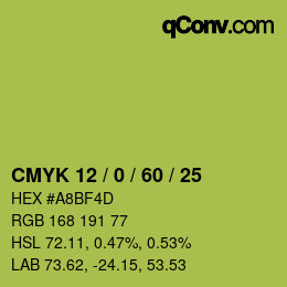 カラーコード: CMYK 12 / 0 / 60 / 25 | qconv.com