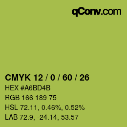 カラーコード: CMYK 12 / 0 / 60 / 26 | qconv.com