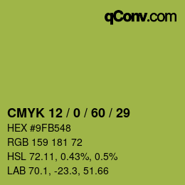 Farbcode: CMYK 12 / 0 / 60 / 29 | qconv.com