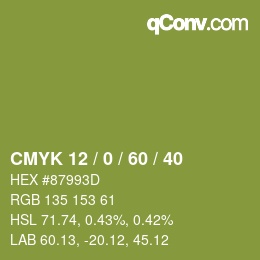 カラーコード: CMYK 12 / 0 / 60 / 40 | qconv.com
