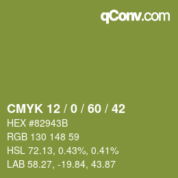 カラーコード: CMYK 12 / 0 / 60 / 42 | qconv.com