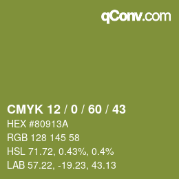 カラーコード: CMYK 12 / 0 / 60 / 43 | qconv.com