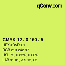 カラーコード: CMYK 12 / 0 / 60 / 5 | qconv.com