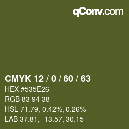 Color code: CMYK 12 / 0 / 60 / 63 | qconv.com