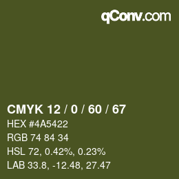 カラーコード: CMYK 12 / 0 / 60 / 67 | qconv.com