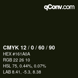 颜色代码: CMYK 12 / 0 / 60 / 90 | qconv.com
