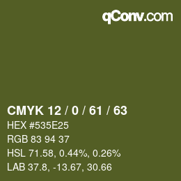 颜色代码: CMYK 12 / 0 / 61 / 63 | qconv.com