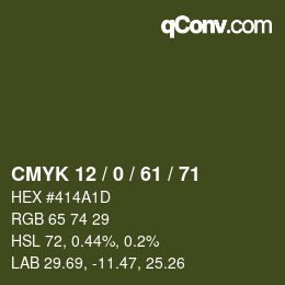 カラーコード: CMYK 12 / 0 / 61 / 71 | qconv.com