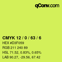 Color code: CMYK 12 / 0 / 63 / 6 | qconv.com