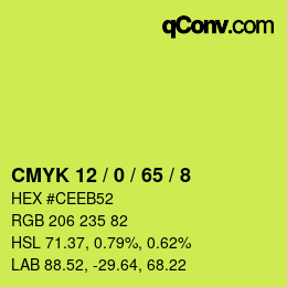 カラーコード: CMYK 12 / 0 / 65 / 8 | qconv.com