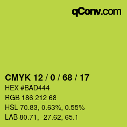 カラーコード: CMYK 12 / 0 / 68 / 17 | qconv.com