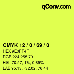 颜色代码: CMYK 12 / 0 / 69 / 0 | qconv.com