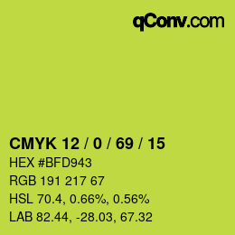 Color code: CMYK 12 / 0 / 69 / 15 | qconv.com