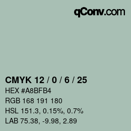 カラーコード: CMYK 12 / 0 / 6 / 25 | qconv.com