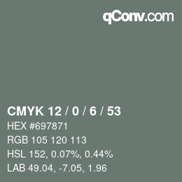 Color code: CMYK 12 / 0 / 6 / 53 | qconv.com