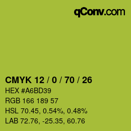 Color code: CMYK 12 / 0 / 70 / 26 | qconv.com