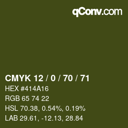 カラーコード: CMYK 12 / 0 / 70 / 71 | qconv.com