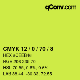 Farbcode: CMYK 12 / 0 / 70 / 8 | qconv.com
