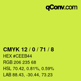 カラーコード: CMYK 12 / 0 / 71 / 8 | qconv.com