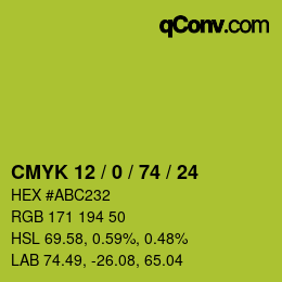 Color code: CMYK 12 / 0 / 74 / 24 | qconv.com