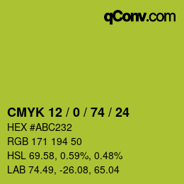 カラーコード: CMYK 12 / 0 / 74 / 24 | qconv.com